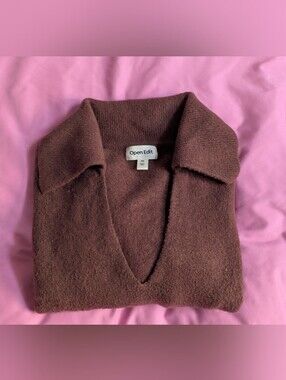 Open Edit Cropped Vneck Sweater, Size XS